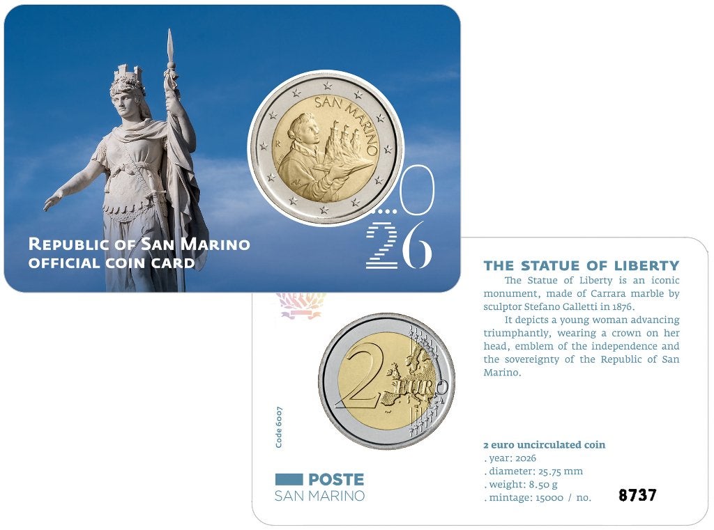 Coincard San Marino 2026 - Vrijheidsbeeld, Ophalen of Verzenden, San Marino, 2 euro, Setje