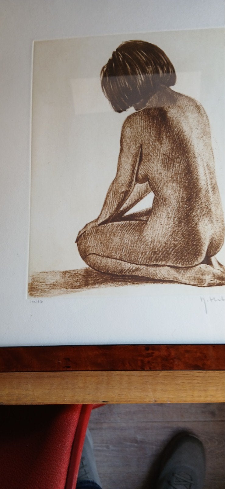 Ets van een Naakte Vrouw, genummerd 158/190 R.Hebbeling, Ophalen, Portret, Genummerd, 1950 - 1999