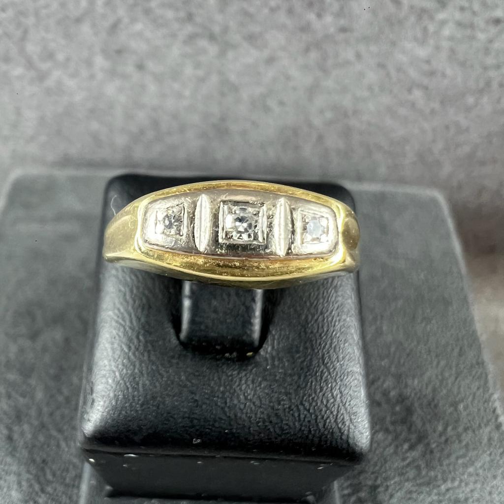 Gouden Ring | 14k* | 2,78g | bicolor 3xbiljant |m17 | 404766, Sieraden, Tassen en Uiterlijk, Ringen, Gebruikt, Ophalen of Verzenden