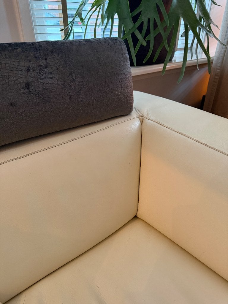 Foto 5 van Leolux Howlo design fauteuil – crème leer / grijze stof