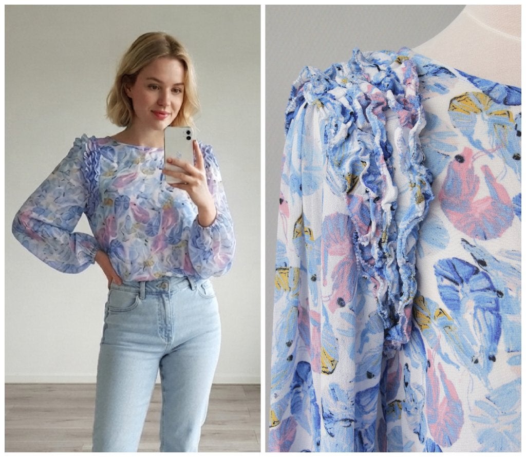 Fabienne Chapot - prachtige blouse blauw - maat 36, Kleding | Dames, Blouses en Tunieken, Zo goed als nieuw, Fabienne Chapot, Maat 36 (S)