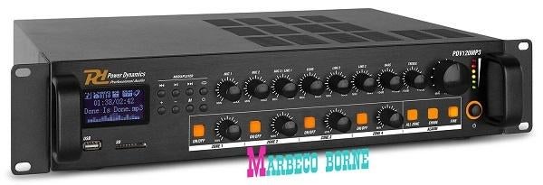 Versterker, Amplifier 100Volt, 120 watt 4-zone FM,MP3,Blueto, Info@marbeco.nl, Power Dynamics, Nieuw, Overige instrumenten