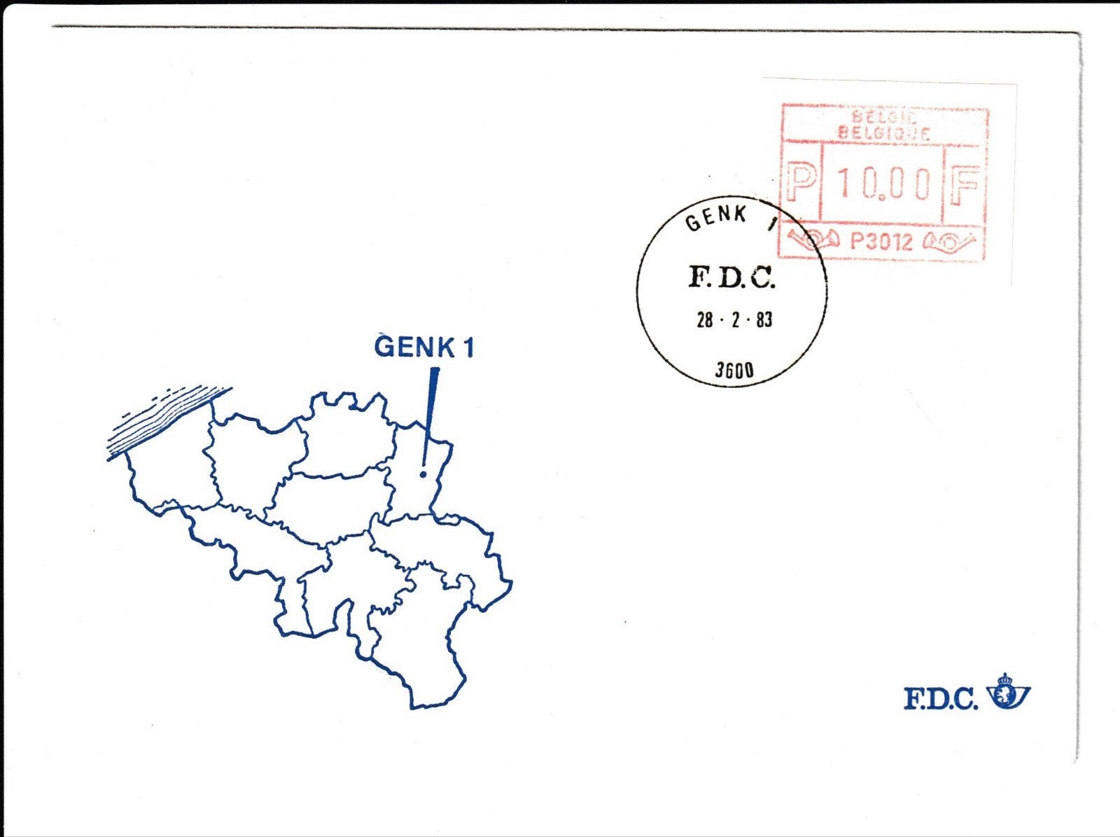 FDC België 1983 automaatzegel Genk, Ophalen of Verzenden, Onbeschreven, Europa
