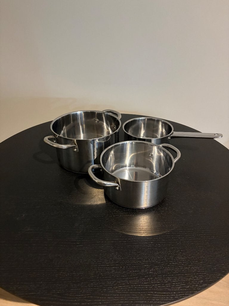 IKEA 365+ pannenset – 3 pannen met deksels, Huis en Inrichting, Ophalen, Geschikt voor inductie, Pannenset, Zo goed als nieuw