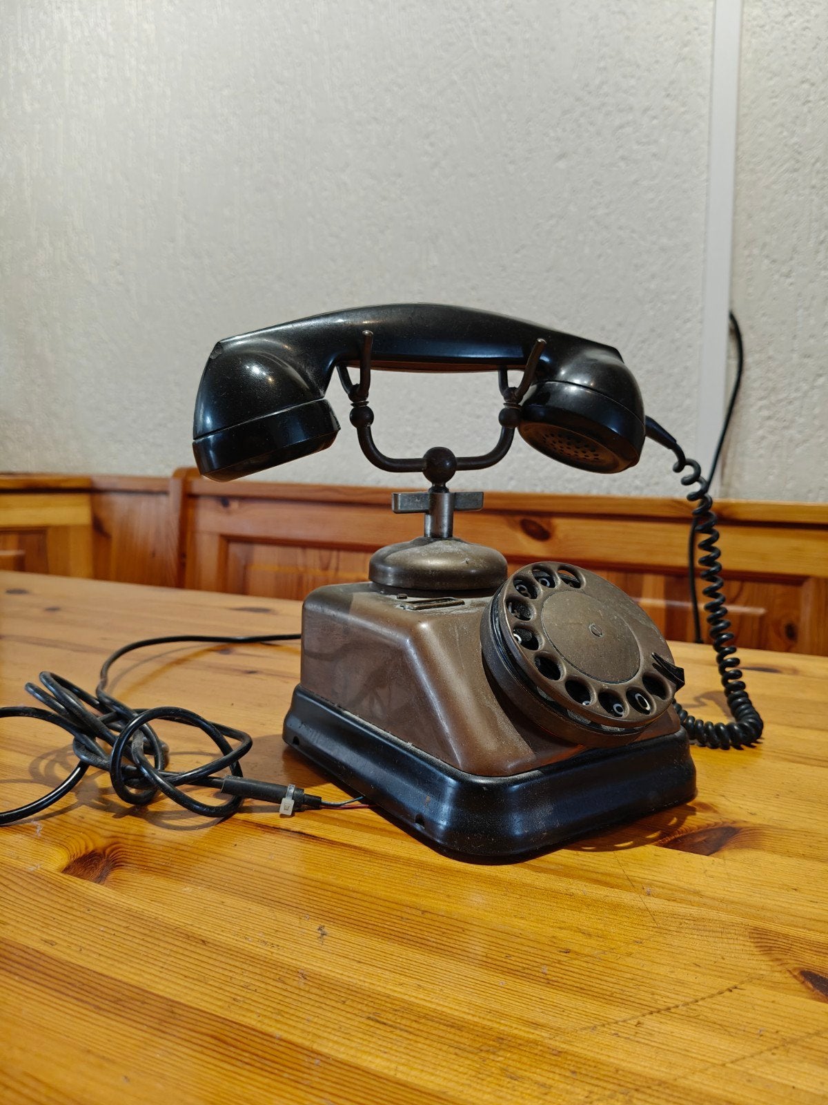 Antieke koperen telefoon met draaischijf, Ophalen of Verzenden, Koper