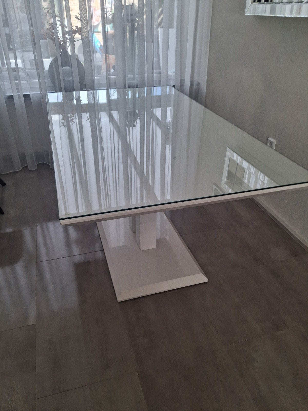 Eettafel met glazen blad 90x160, hoogglans wit, Huis en Inrichting, Gebruikt, Glas, 150 tot 200 cm, Rechthoekig