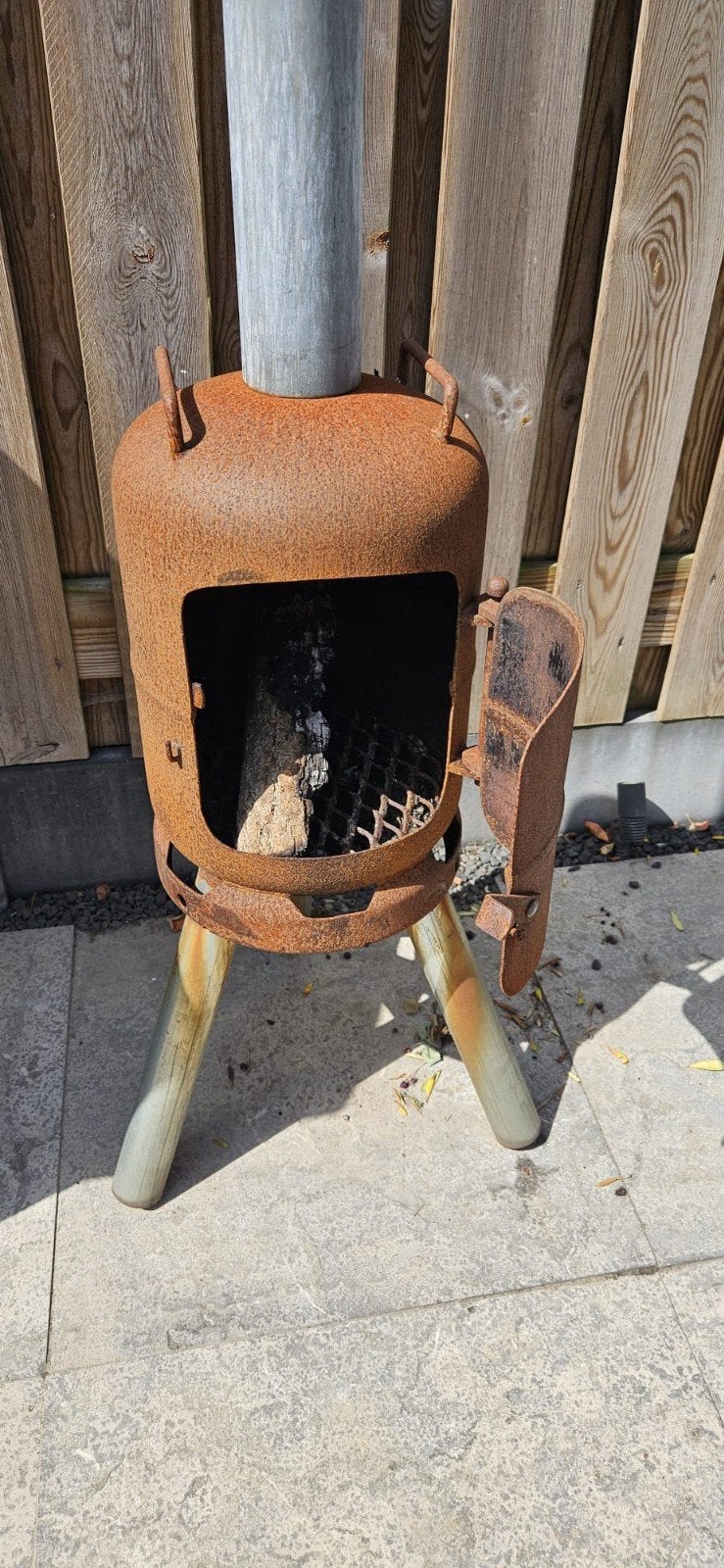 Terras kachel oude gasfles incl hout, Tuin en Terras, Tuinhaarden, Ophalen, Gebruikt
