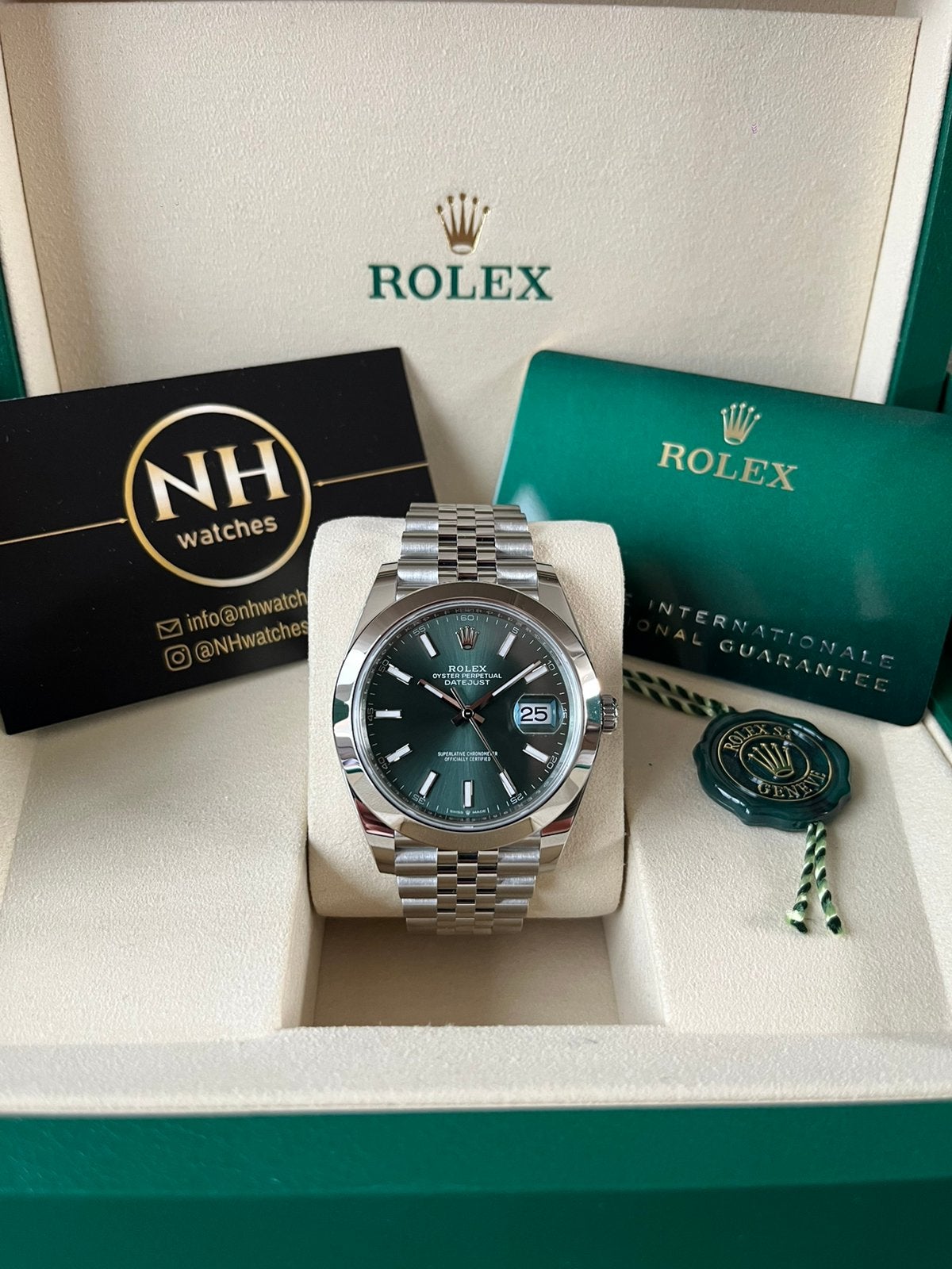Rolex Datejust 126300 Mint Green 03/2026 nieuw, Ophalen, Zo goed als nieuw, Staal, Rolex