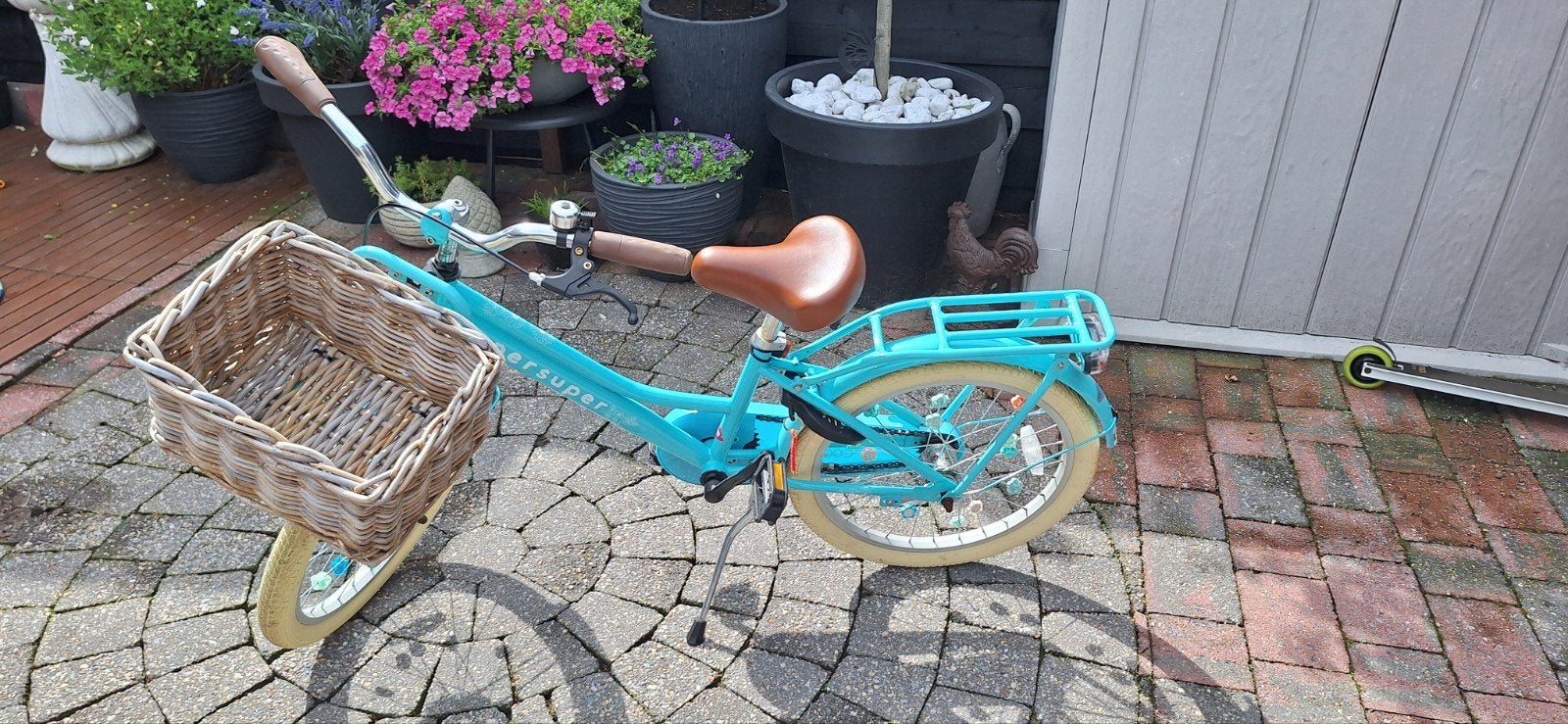 Leuke turquoise kinderfiets 20 inch met mandje, Ophalen, Gebruikt, Terugtraprem, 20 inch of meer