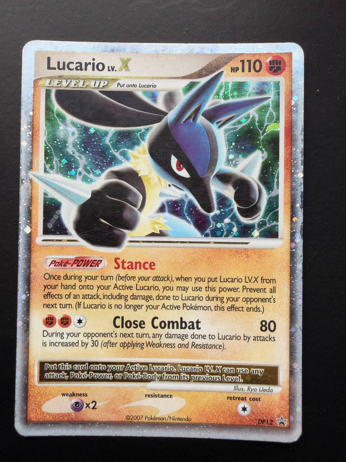 Lucario LV.X - DP12 Promo, Ophalen, Gebruikt, Losse kaart, Foil