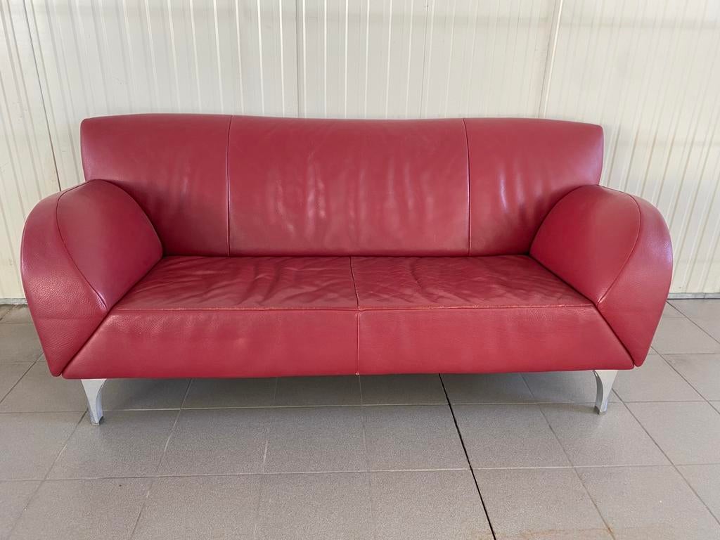 JORI Design Bank | Rood Leder | Belgische Designbank | 3, Ophalen, Gebruikt, 150 tot 200 cm, Onbekend