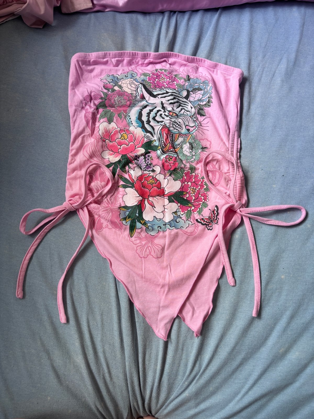 Vintage roze top met tijgerprint en bloemen, maat S, Kleding | Dames, Tops, Ophalen of Verzenden, Roze, Gedragen, Maat 36 (S)