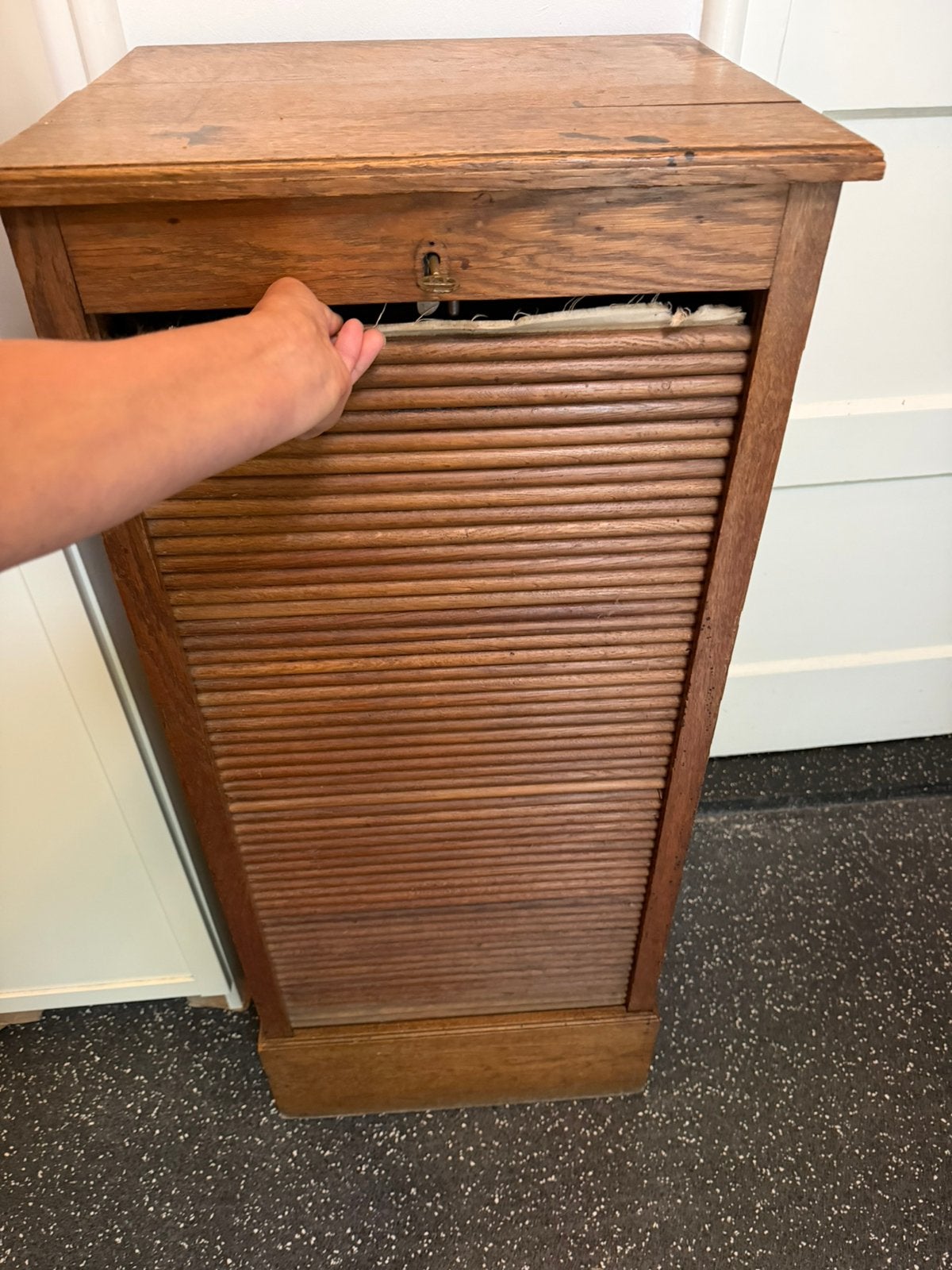 Vintage ladenkasje, Huis en Inrichting, Kasten | Roldeurkasten en Archiefkasten, Gebruikt, 100 tot 150 cm, Minder dan 50 cm, 25 tot 50 cm