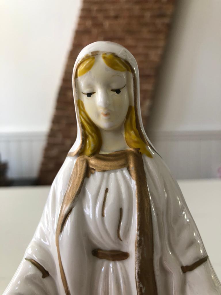 Mooi brocante porselein Maria beeldje met gouden details, Antiek en Kunst, Ophalen of Verzenden
