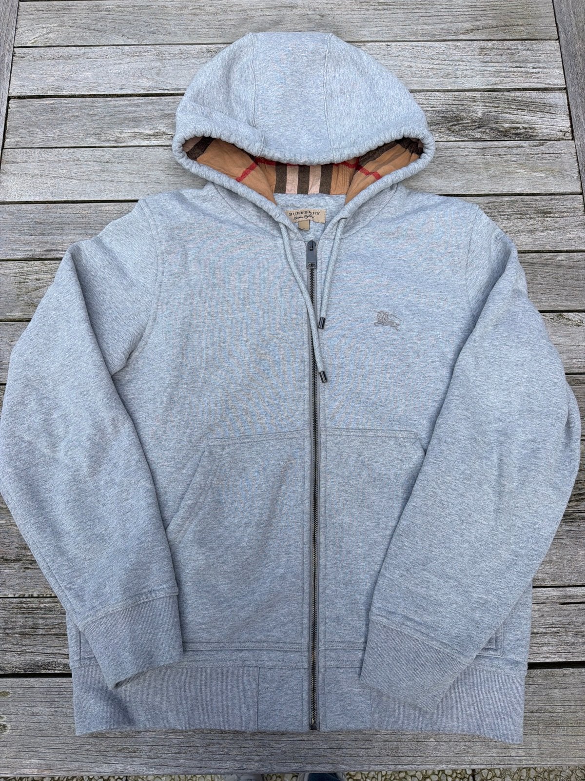 Hoodie Grijs met Burberry-ruit capuchon, Ophalen of Verzenden, Gedragen, Maat 48/50 (M), Grijs
