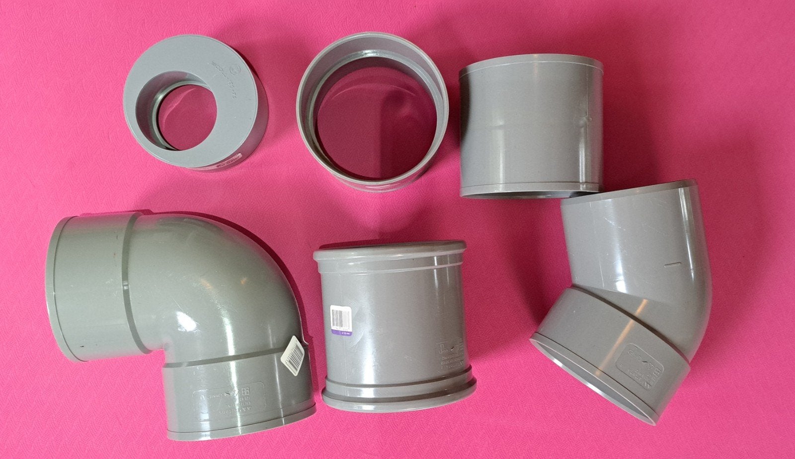 PVC afvoer bochten en moffen 125mm., Bochten, Pvc, Nieuw, Ophalen of Verzenden