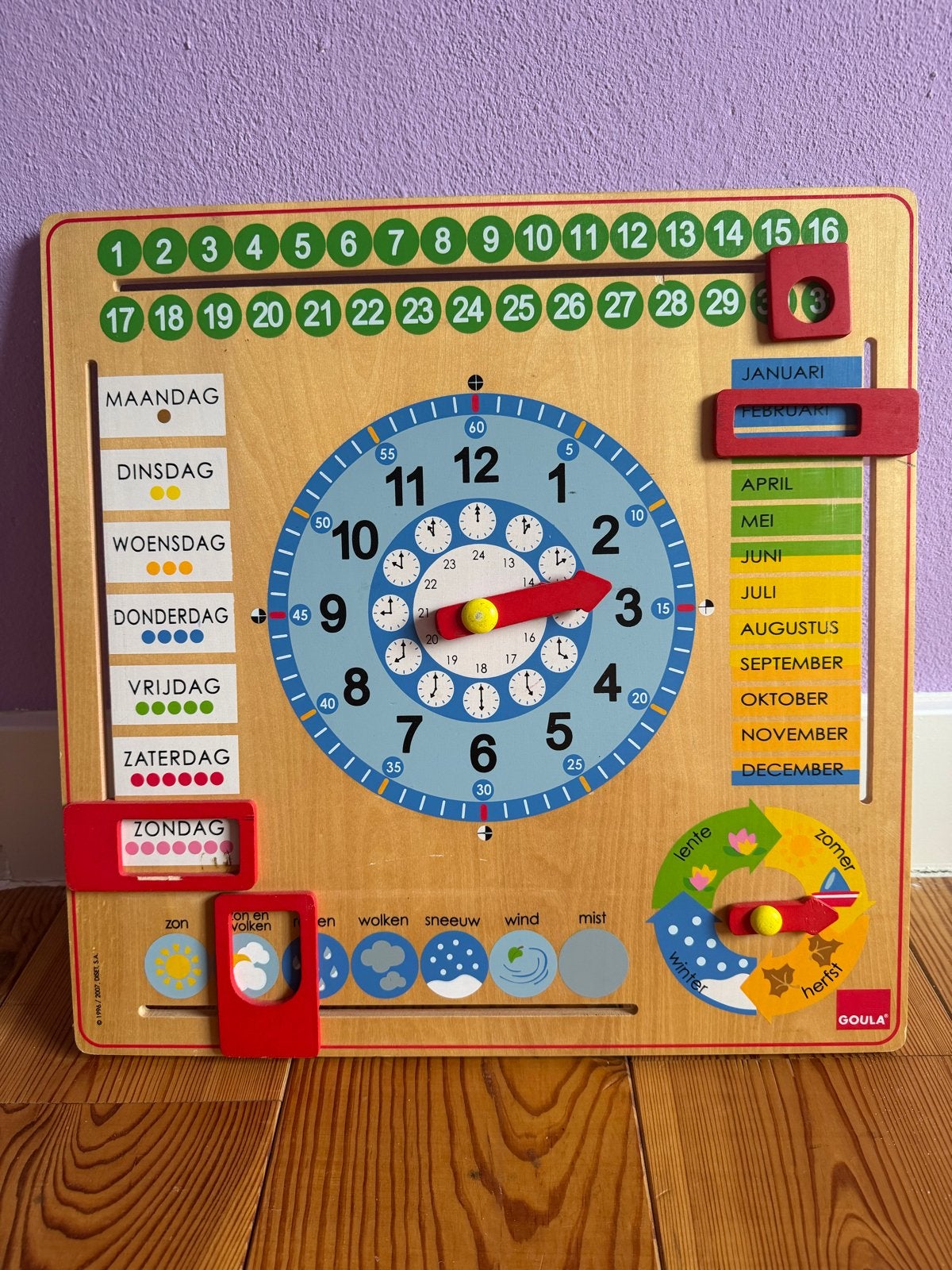 Goula Houten Kalender en Klok voor Kinderen, Ophalen, Zo goed als nieuw, Rekenen