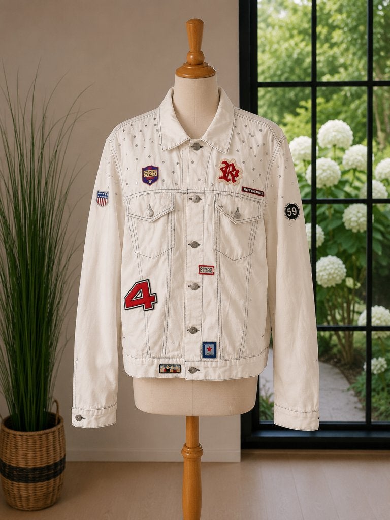 Einstein Italy Witte Denim Jas – Michael Jackson Style, Wit, Zo goed als nieuw, Einstein Italy, Verzenden