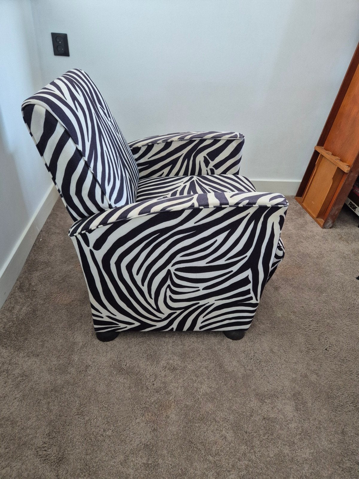 Zebra stof stoel - Opvallende fauteuil met dierenprint, Ophalen, Gebruikt, 75 tot 100 cm, Modern, Dierenprint, Opvallend