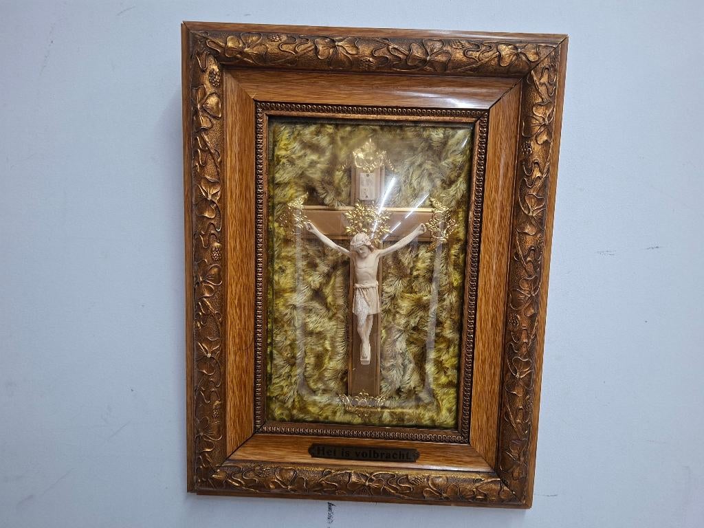 antiek schilderij christus aan het kruis het is volbracht, Antiek en Kunst, Ophalen of Verzenden
