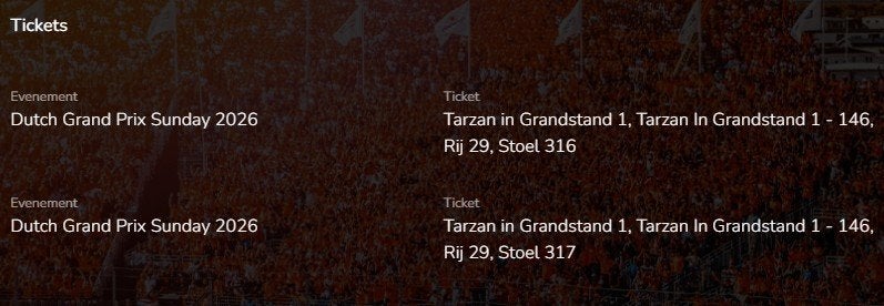 2x Formule 1 Dutch GP Zandvoort 2026 Gold tickets (Tarzan 1), Twee personen