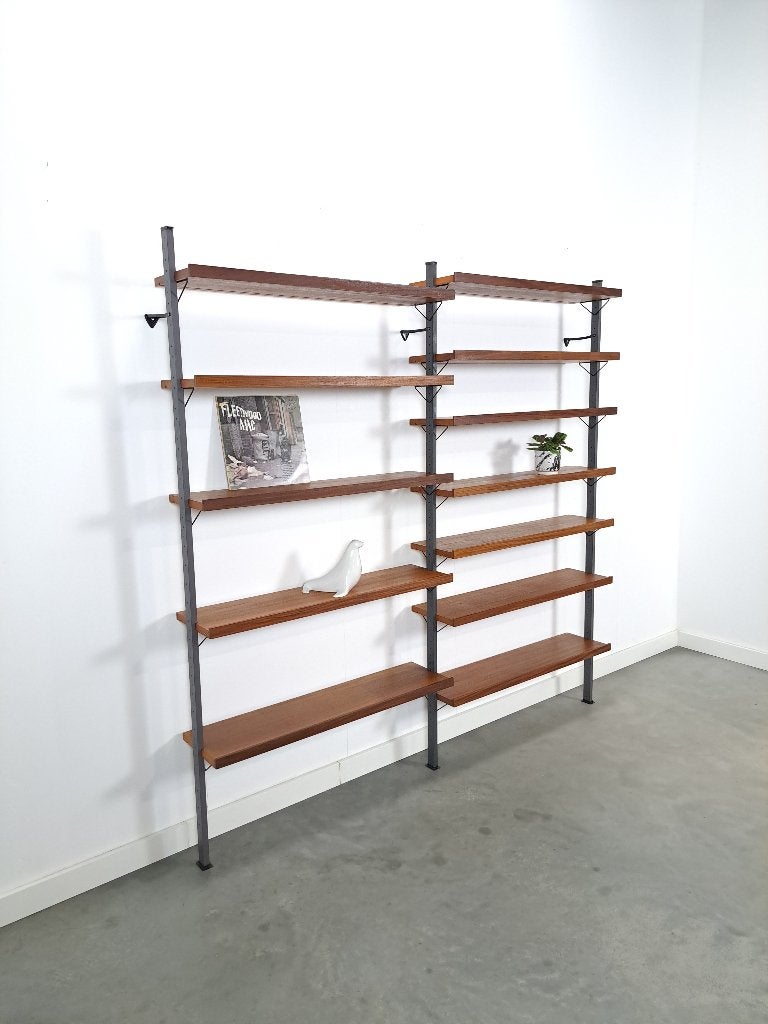 Mid Century Olof Pira Zweden teak modulair LP wandsysteem, Huis en Inrichting, Kasten | Wandmeubels, Overige houtsoorten, Met plank(en)