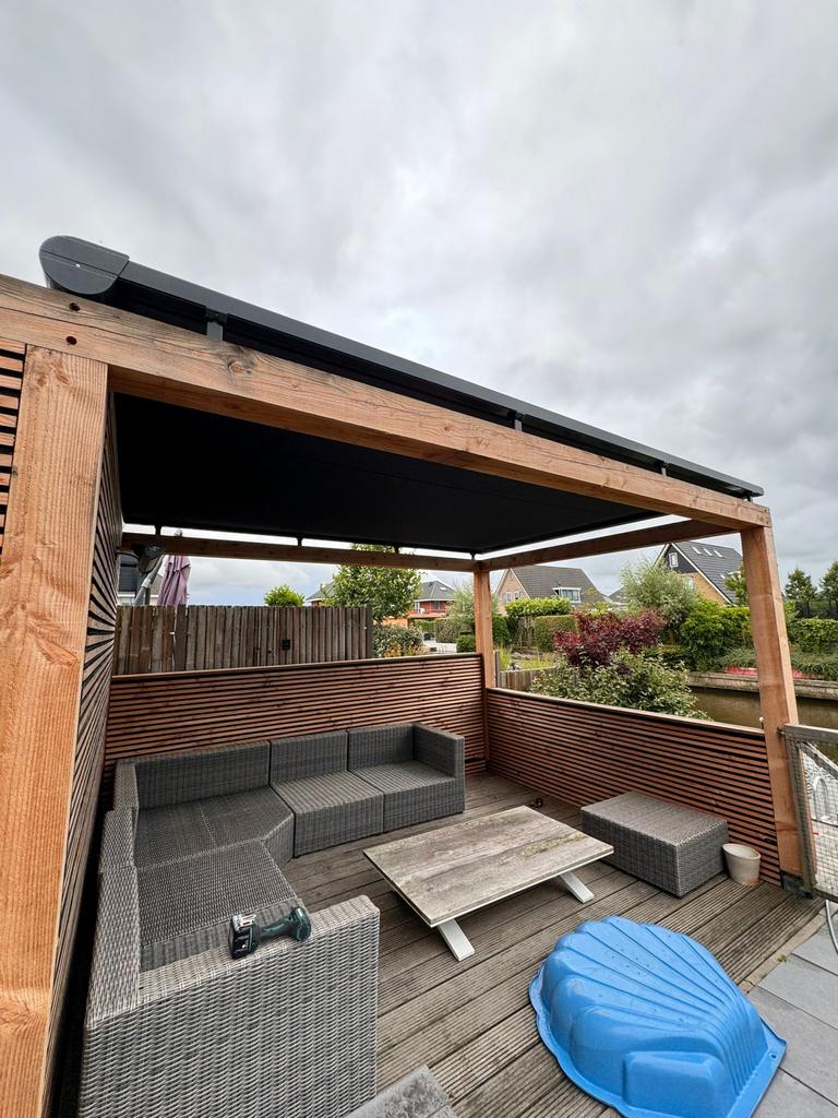 Elektrisch zonnescherm screen antraciet 300x400cm, Tuin en Terras, Zonneschermen, Zo goed als nieuw, Screen, 300 cm of meer, 250 cm tot 450 cm