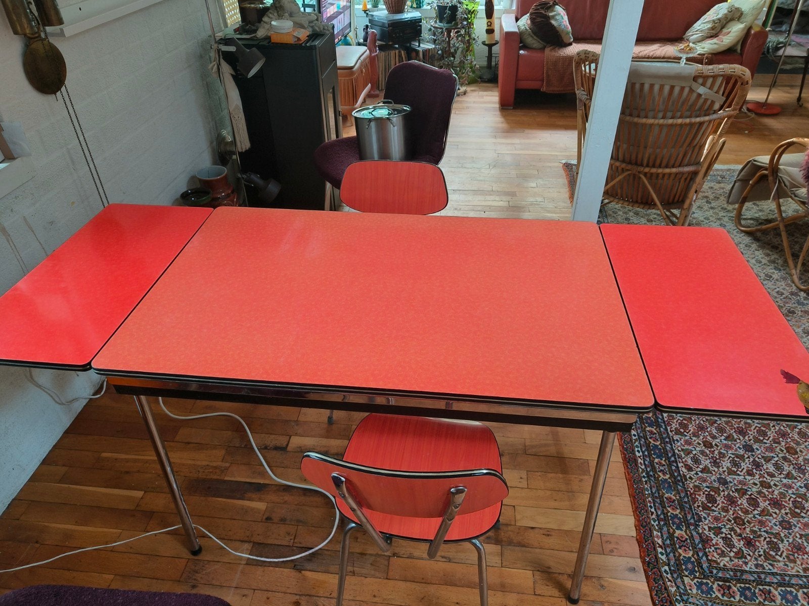 Vintage Oranje Eettafel met 2 Stoelen - Jaren '60 Stijl, Ophalen of Verzenden