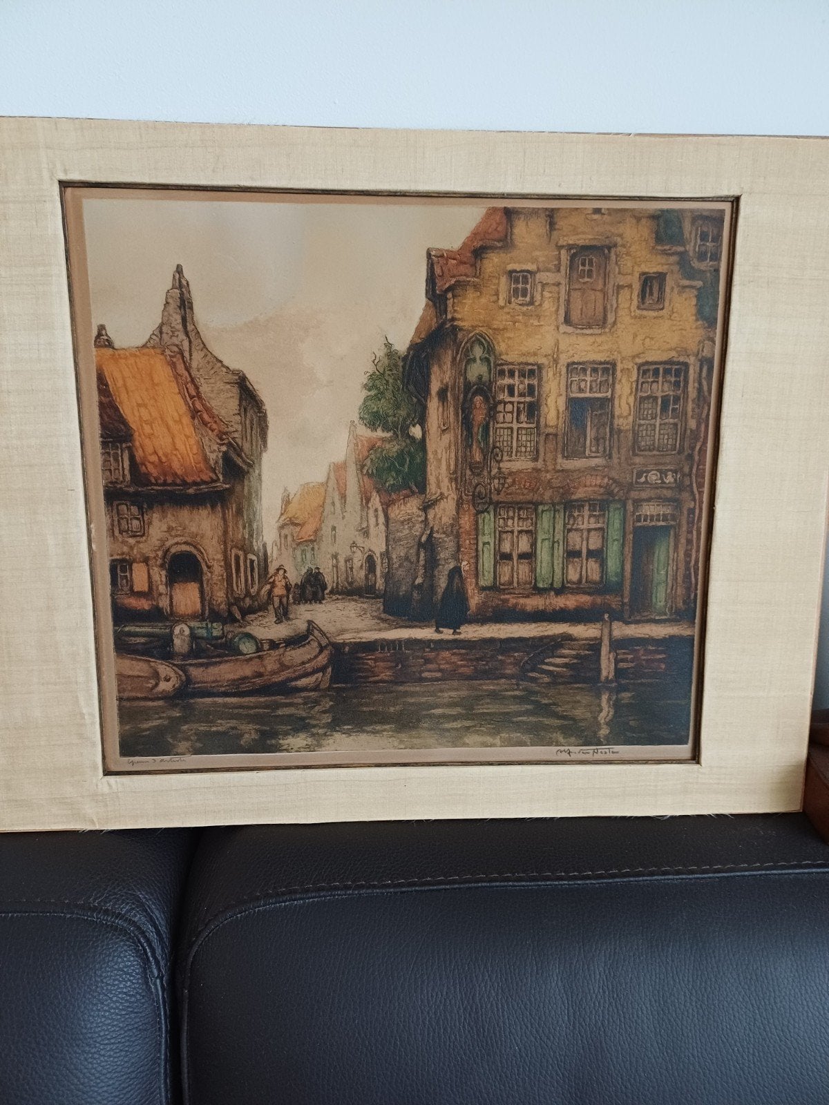 Kleur ets Brugge België, epreuve artiste, stadsgezicht, Antiek en Kunst, Ophalen of Verzenden, Stadsgezicht, Ets, Handgekleurd