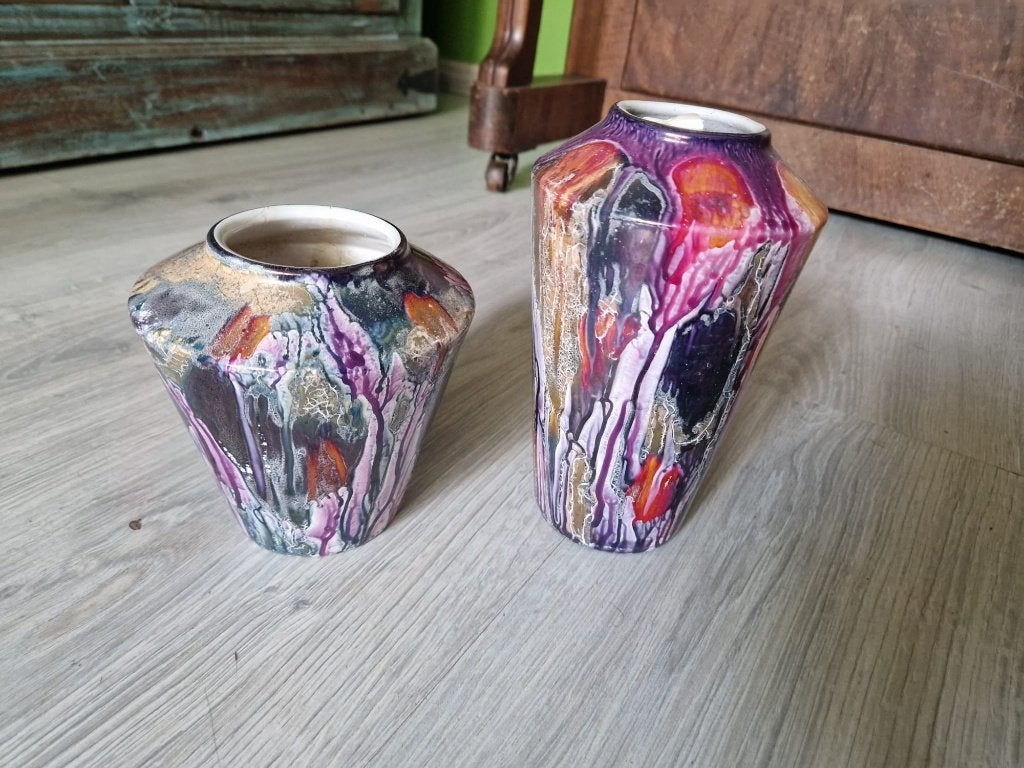 2 Scheurich vazen West Germany - meerkleurige druip, Ophalen