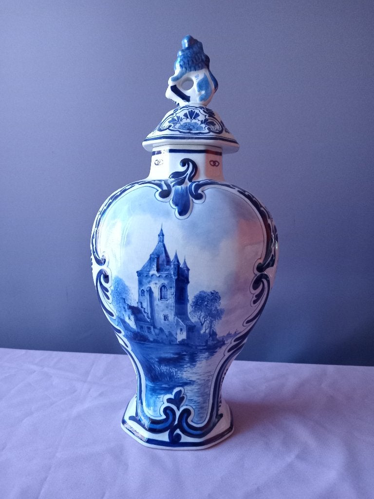 Antieke Vaas Porceleyne fles Royal Delft dekselvaas, Antiek en Kunst, Antiek | Keramiek en Aardewerk, Ophalen of Verzenden