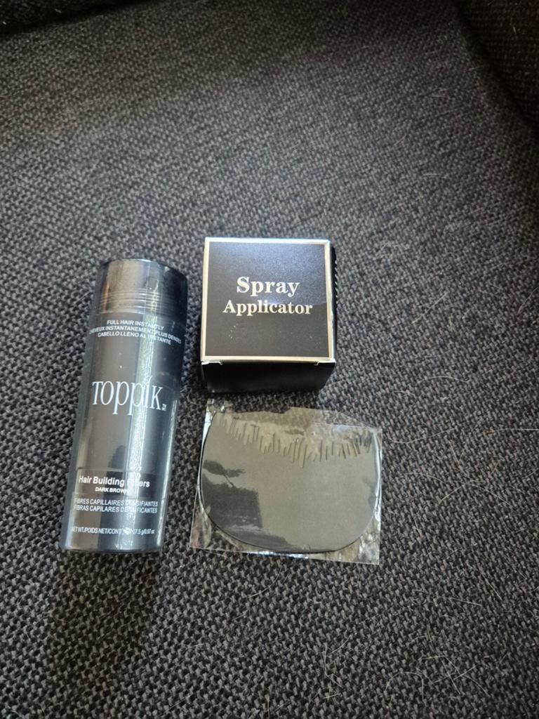 Toppik Hair Building Fibers Dark Brown met Spray Applicator, Ophalen of Verzenden, Nieuw, Haarverzorger of -hersteller