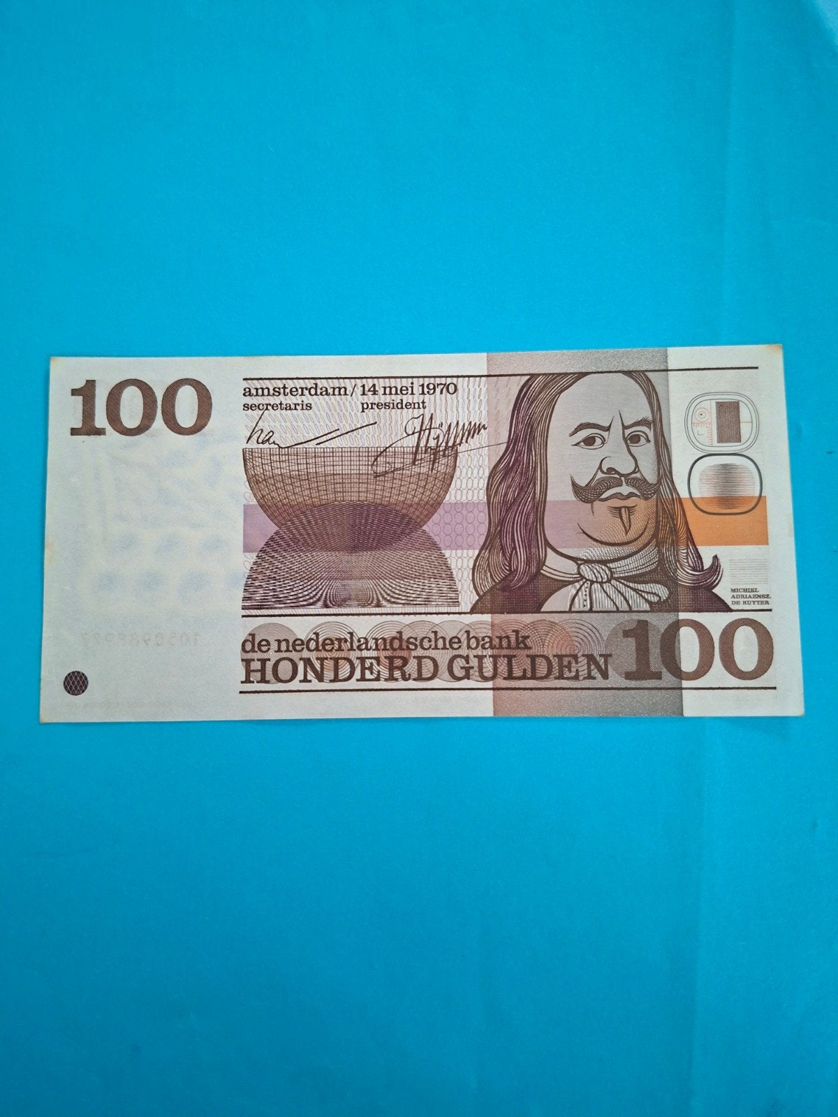 100 Gulden Michiel de Ruyter uit 1970 in AUNC, Ophalen of Verzenden, 100 gulden, Los biljet