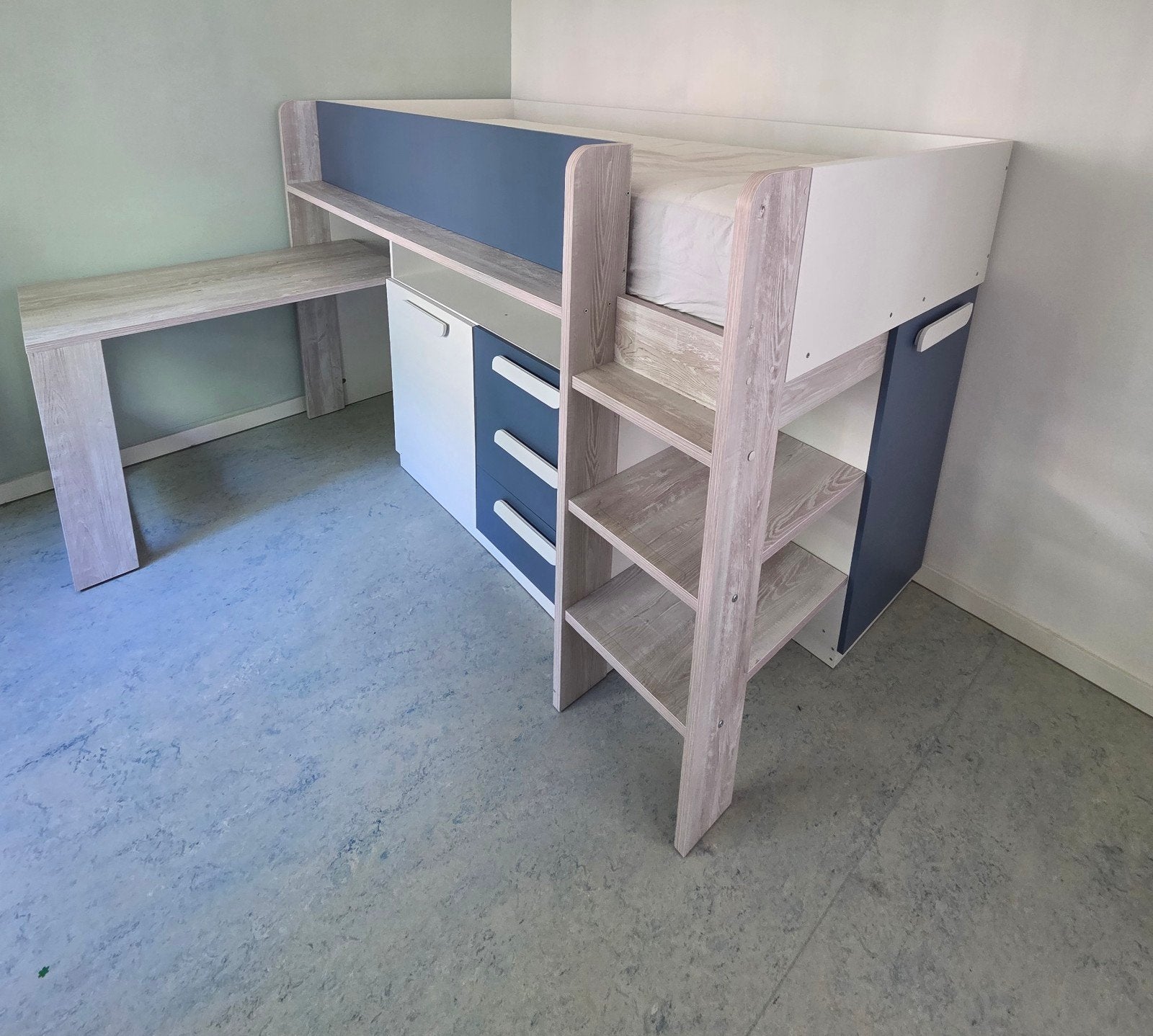 Halfhoogslaper trasman Yolo met bureau en opbergruimte, Ophalen, Gebruikt, 90 cm, Eenpersoons