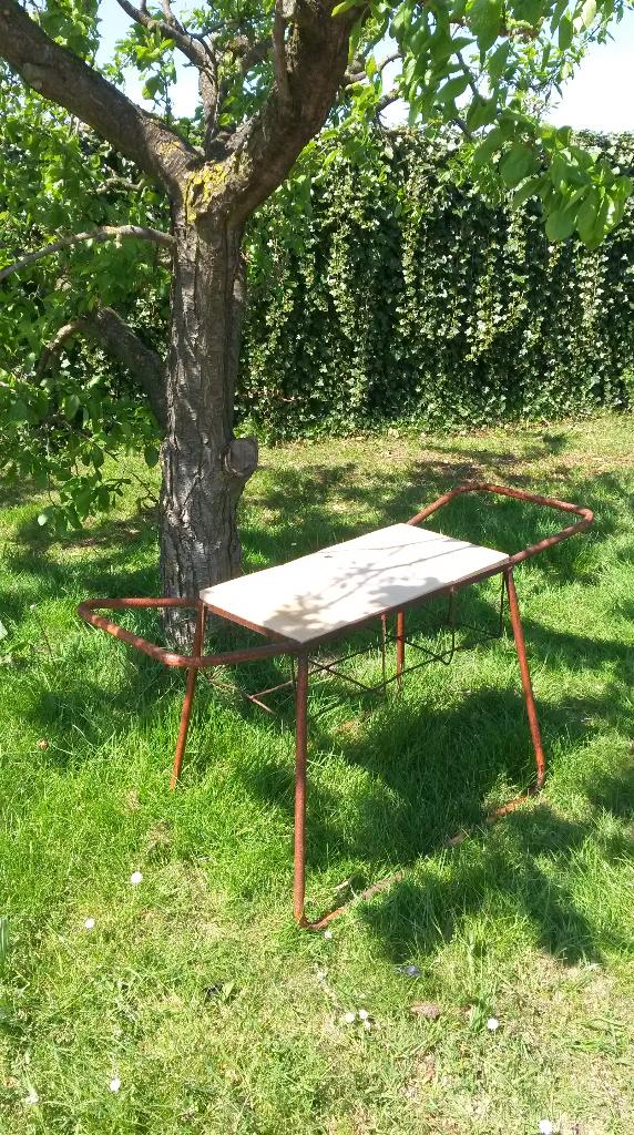 Brocante Boomgaardslee oranje uitvoering met eiken plankjes, Tuin en Terras, Ophalen, Gebruikt, Vierkant, Balkon