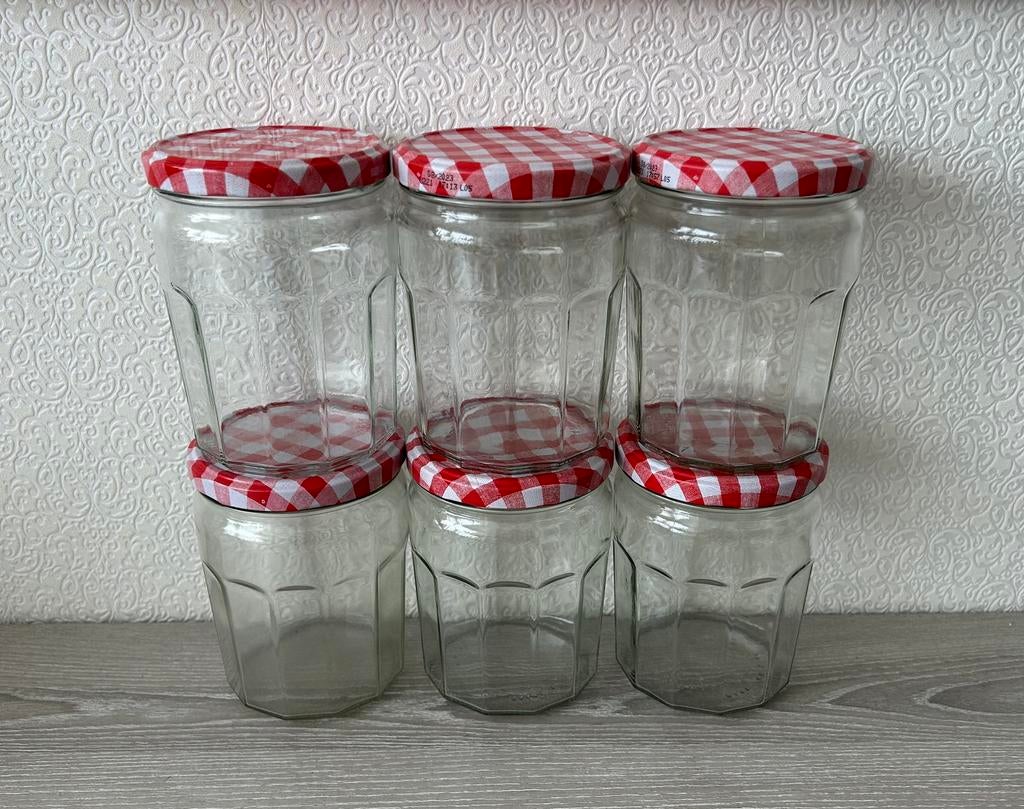 6 jampotten van Bonne maman 750 gram, Glas, Ophalen of Verzenden, Zo goed als nieuw, Voorraadpot