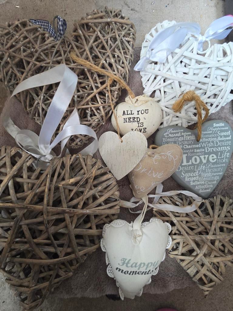 Muur decoratie hartjes houtriet 2xstof 2xsteen, Gebruikt, Wandhanger, Hout, Meerkleurig