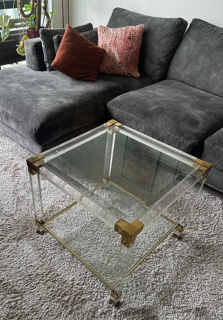 Vintage glazen salontafel, Ophalen, 100 tot 150 cm, 50 tot 75 cm, 50 tot 100 cm