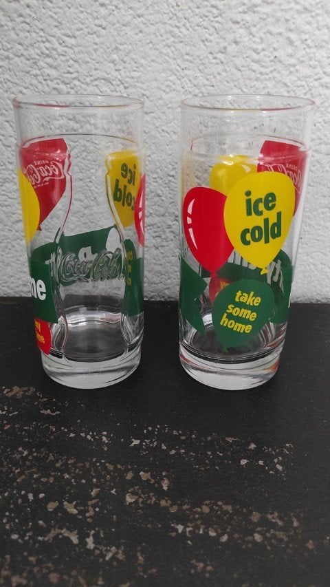 Vintage drinkglazen Coca Cola 2x, Glas of Glazen, Gebruikt, Overige merken, Ophalen of Verzenden