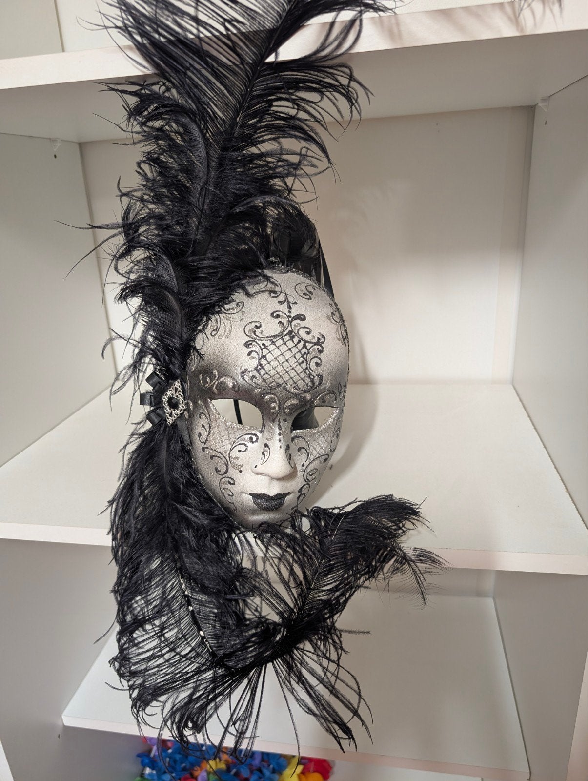 2 Handgemaakte Venetiaanse Maskers - Zwart/Zilver, Ophalen