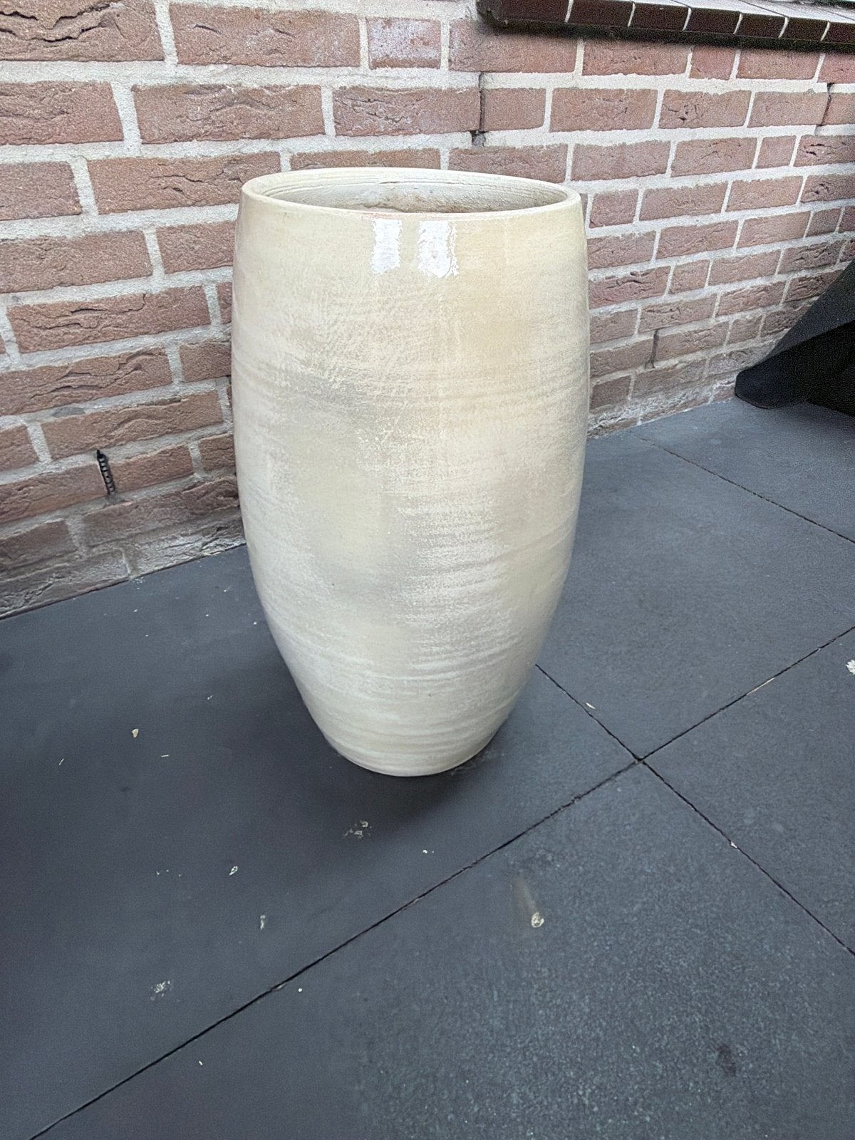 Grote beige bloempot voor binnen of buiten, Ophalen, Gebruikt, Rond, Binnen