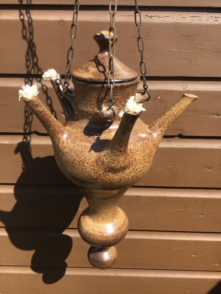 Olielamp keramiek hang olielamp, Ophalen of Verzenden