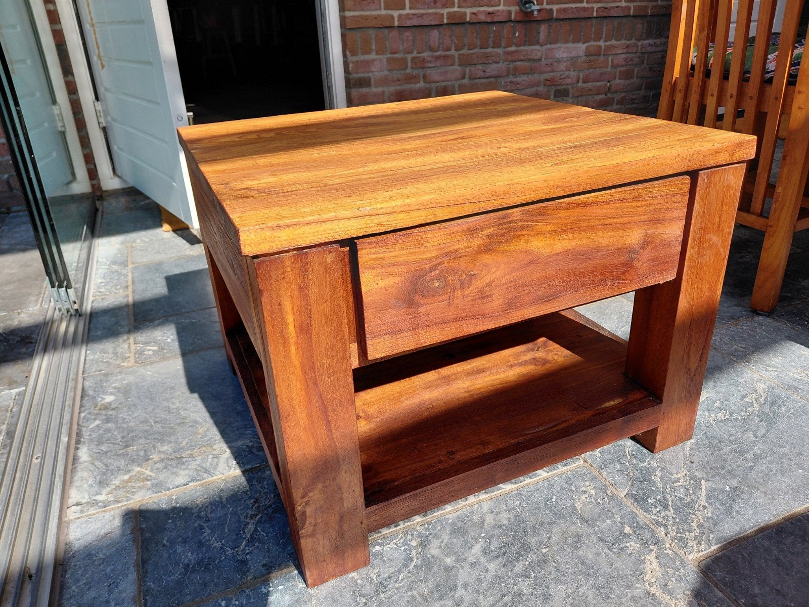 Teakhouten tafeltje, Gebruikt, Vierkant, Hout, Ophalen