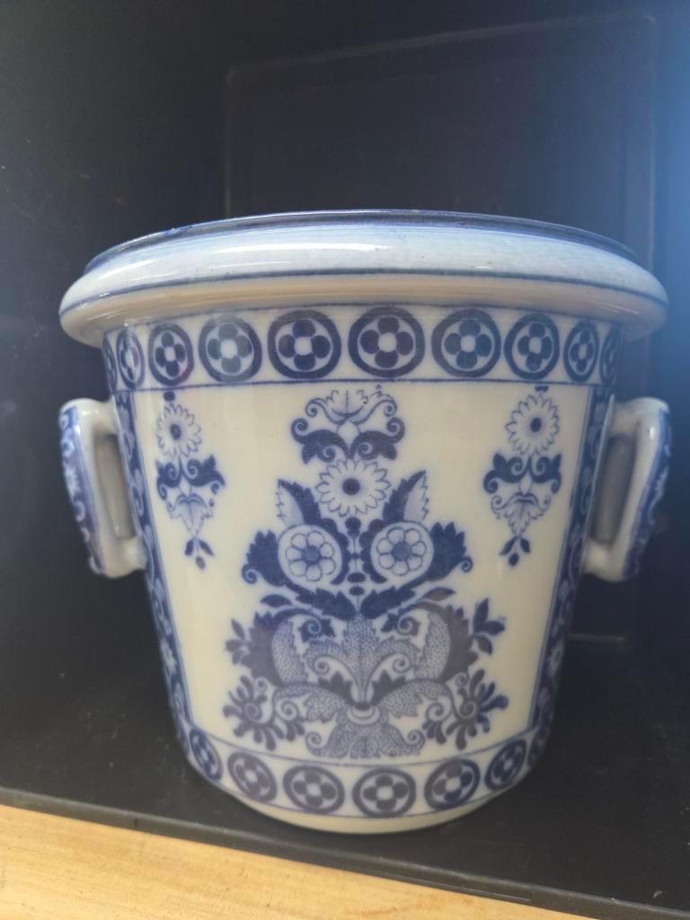 Delfts Blauw bloempot met handvatten, Ophalen of Verzenden