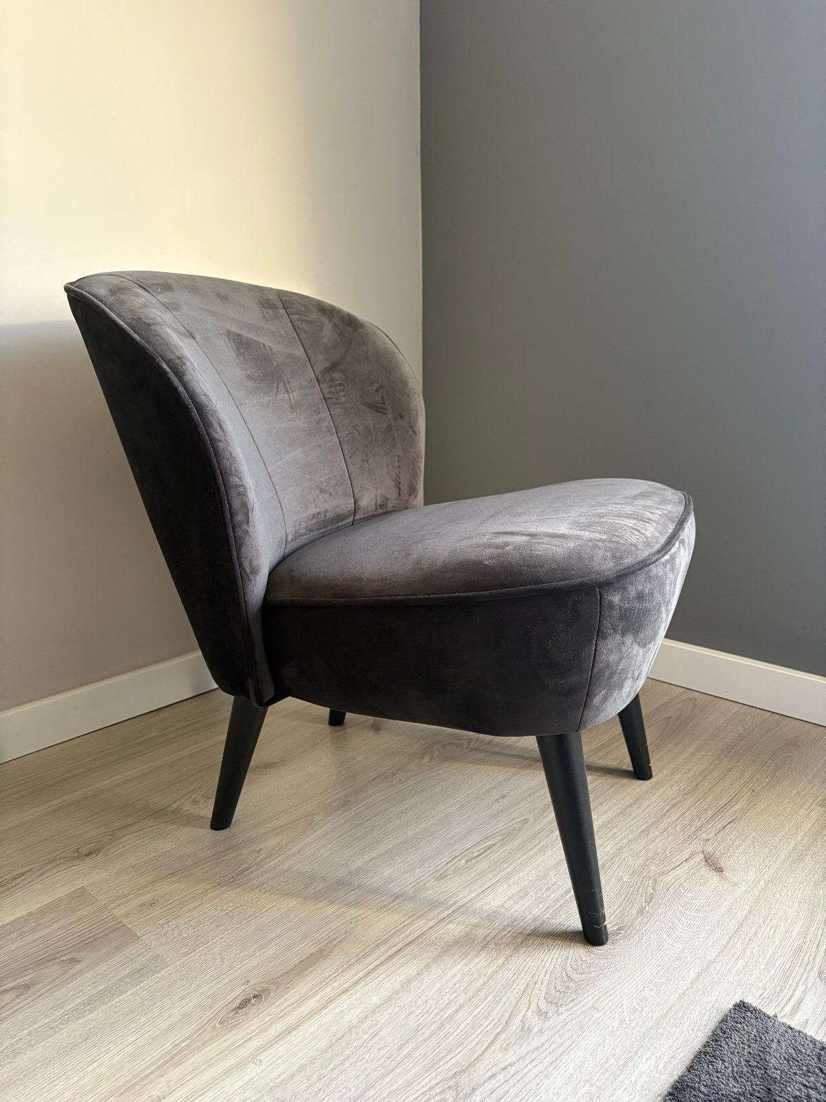 2x Woood Sara Fauteuil Antraciet Velvet, Minder dan 75 cm, Ophalen of Verzenden, Zo goed als nieuw, Stof