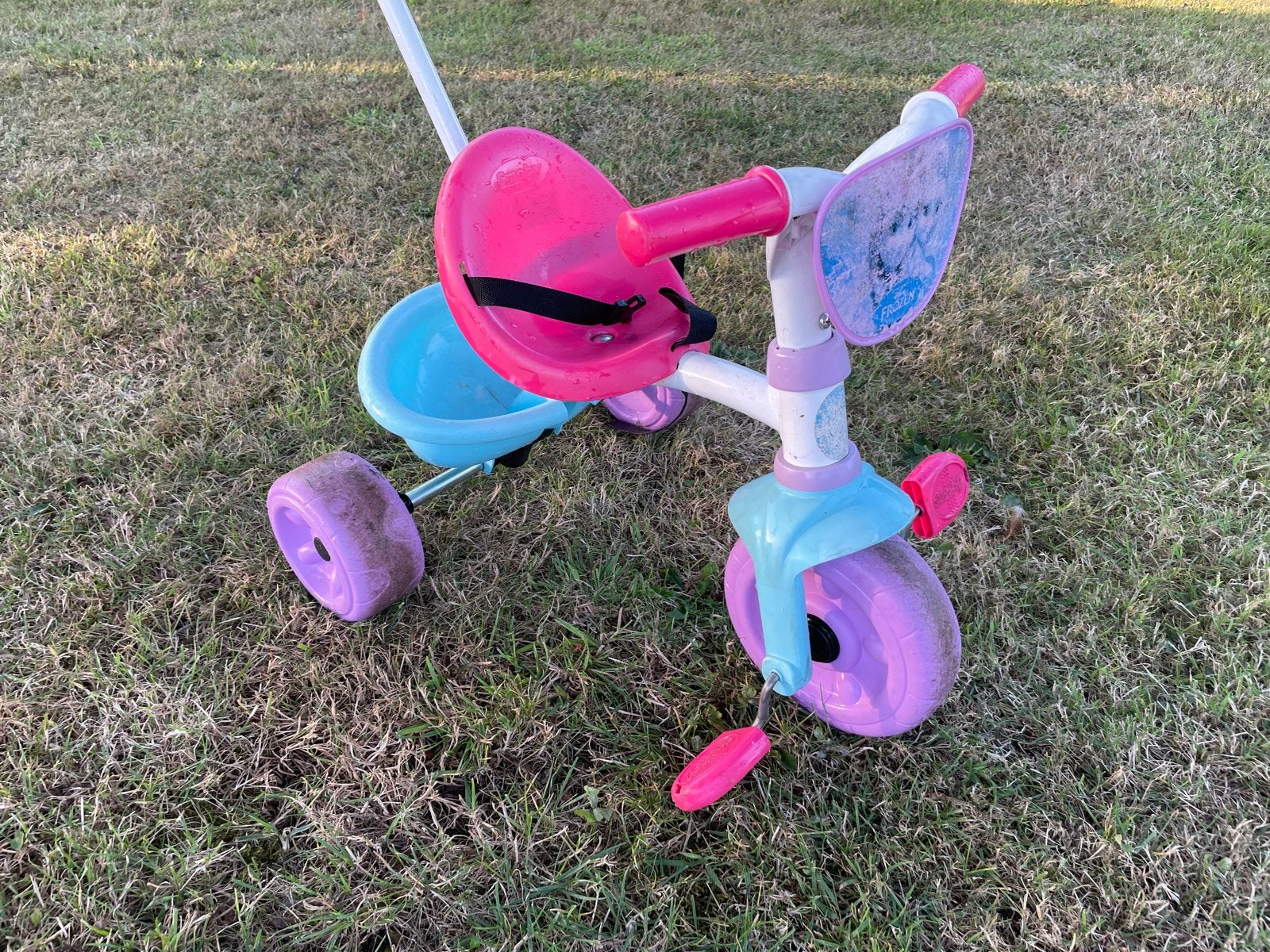 Roze driewieler met duwstang en mandje, Kinderen en Baby's, Speelgoed | Buiten | Voertuigen en Loopfietsen, Ophalen, Gebruikt