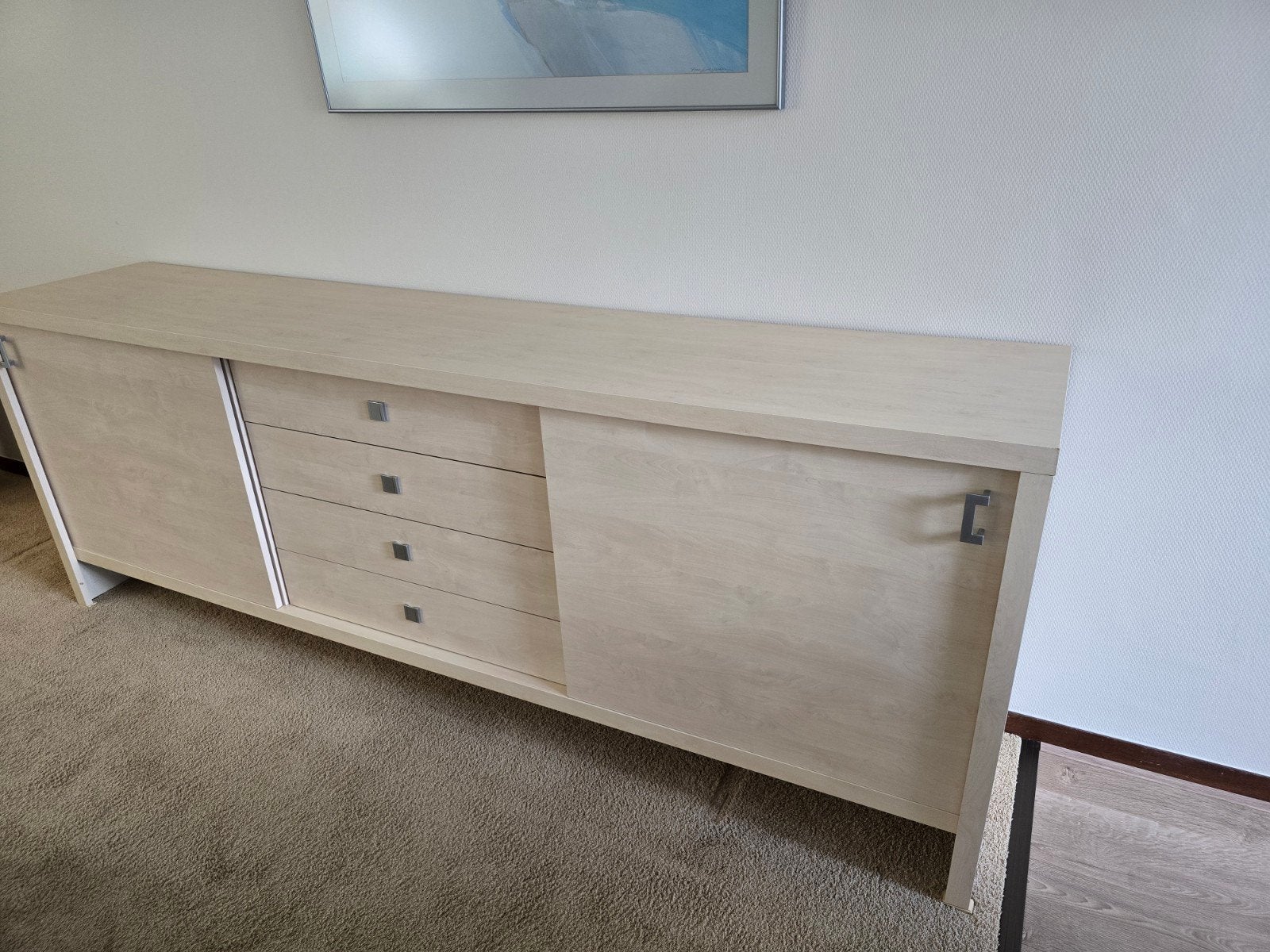 Modern dressoir met schuifdeuren en lades, Ophalen, Gebruikt, Met deur(en), 200 cm of meer