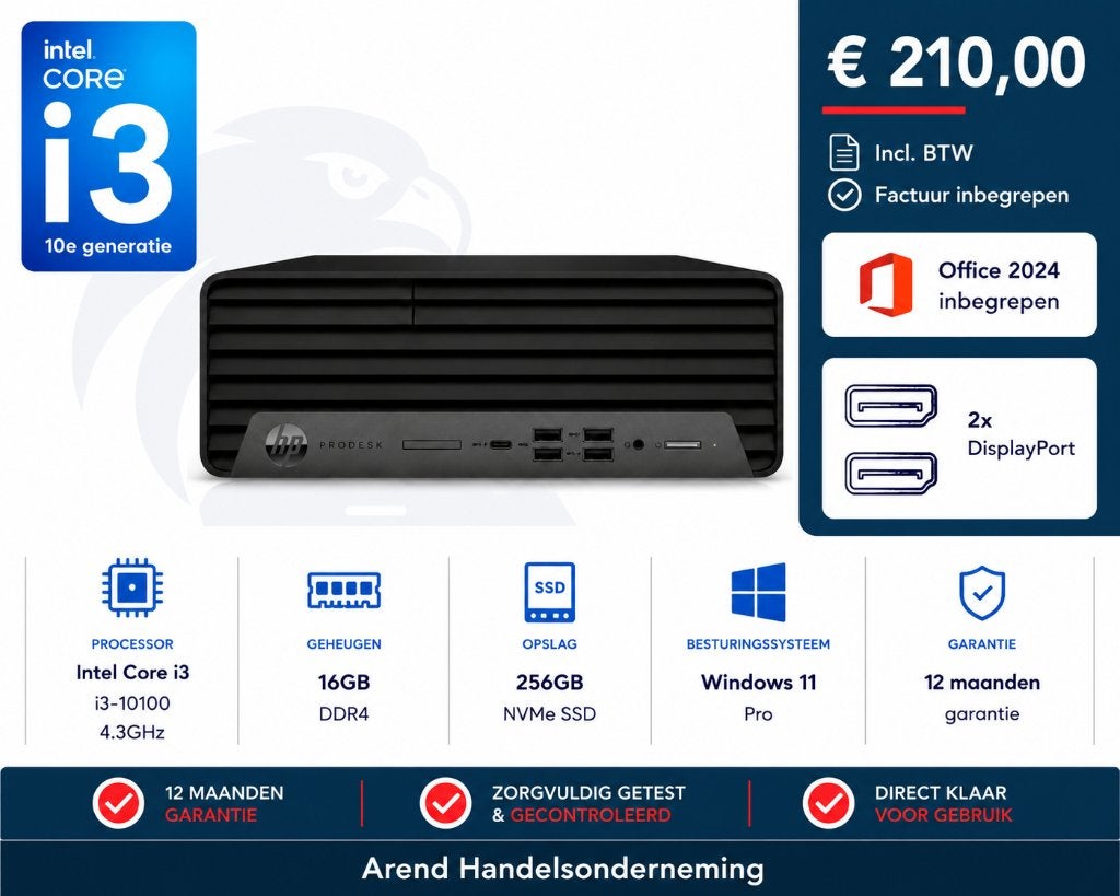 HP Prodesk 400 G6 i3-10100 4.3GHz 16GB 256GB NVme Office 24, Hp, HP, I3-10100, .