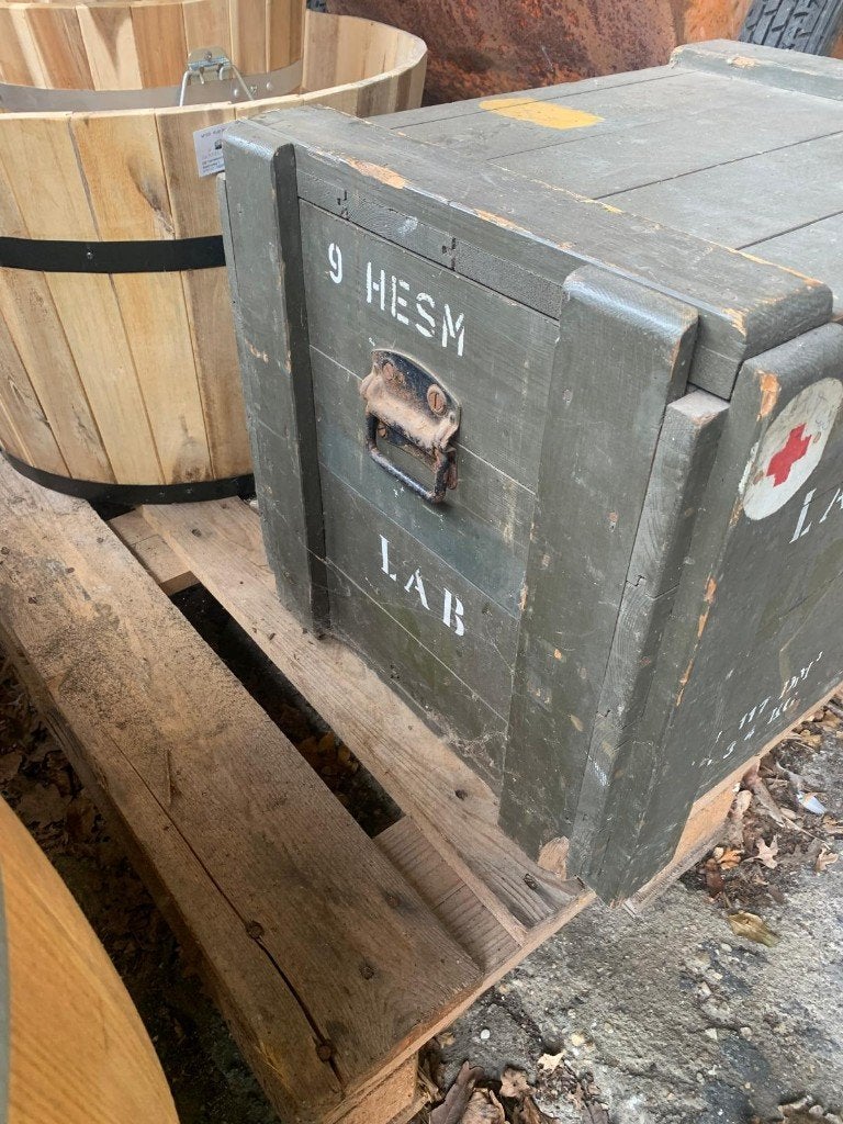 Vintage militaire kist - Legergroen houten opbergkist, Ophalen