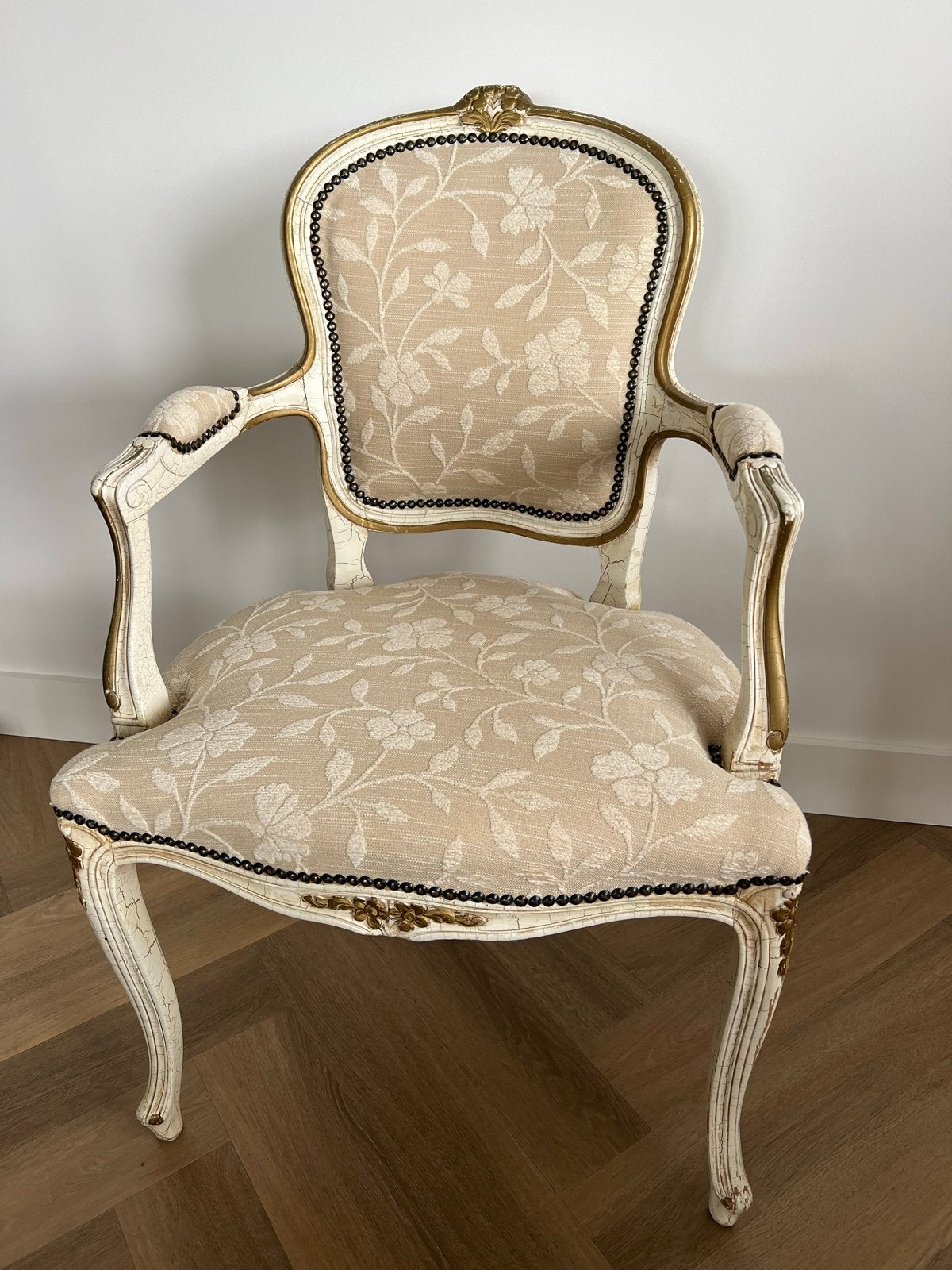 Antieke Franse Louis XV Stijl Fauteuil - Crèmekleurig, Ophalen